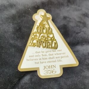 Gold Christmas Tree Pin with John 3:16